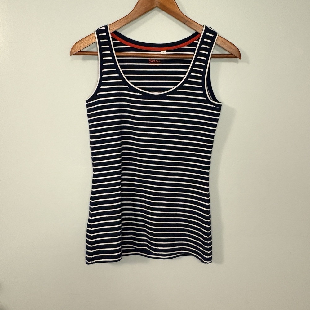 Boden Womens Absolutely Essential White Navy Stripes Tank Top Small